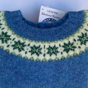 Jersey Shetland Greca Azul Inglés con Verde