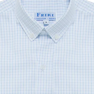 Camisa cuello botón cuadrito azul