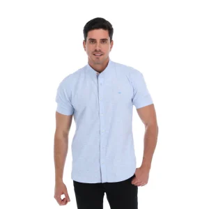 Camisa Casual Caballero Tipo Lino Manga Corta Color Azul