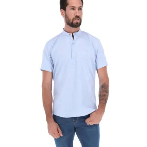 Camisa Ligera Cuello Mao Celeste